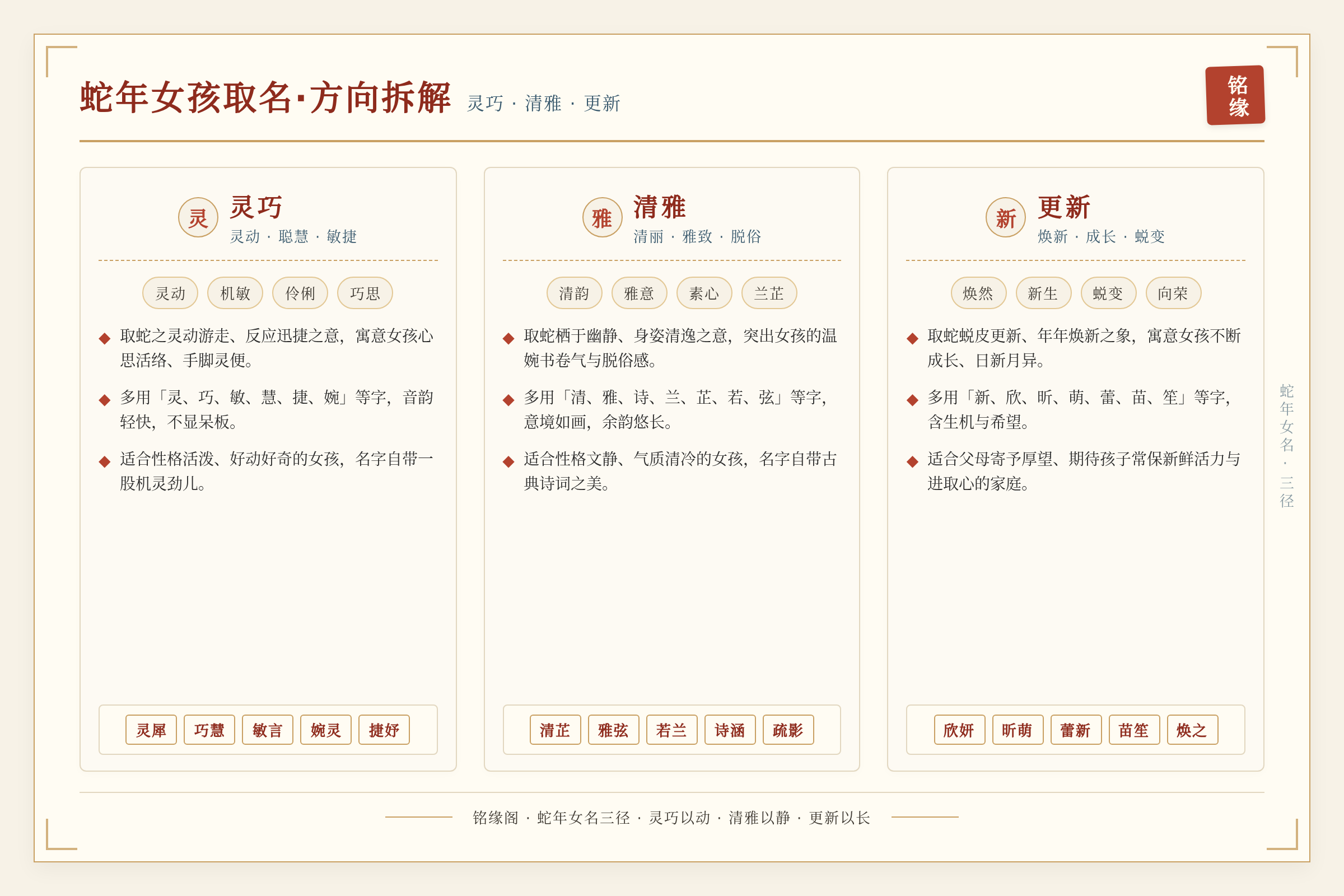 蛇年女孩取名字方向拆解：灵巧、清雅、更新三条路线