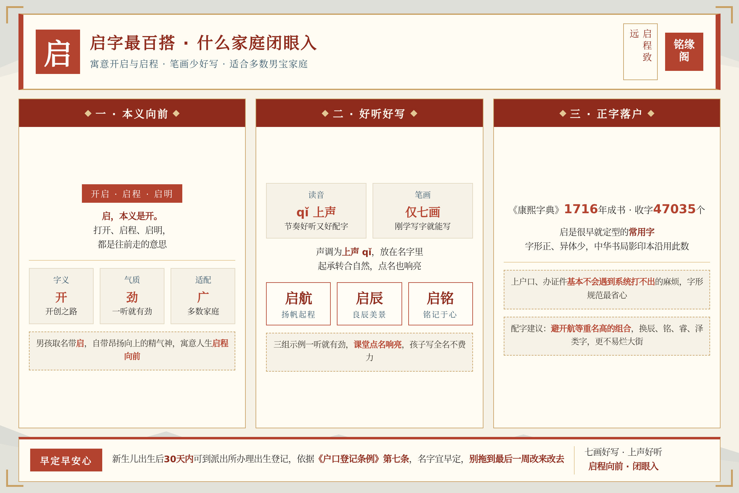 启字寓意开启与启程笔画少好写适合多数男宝家庭