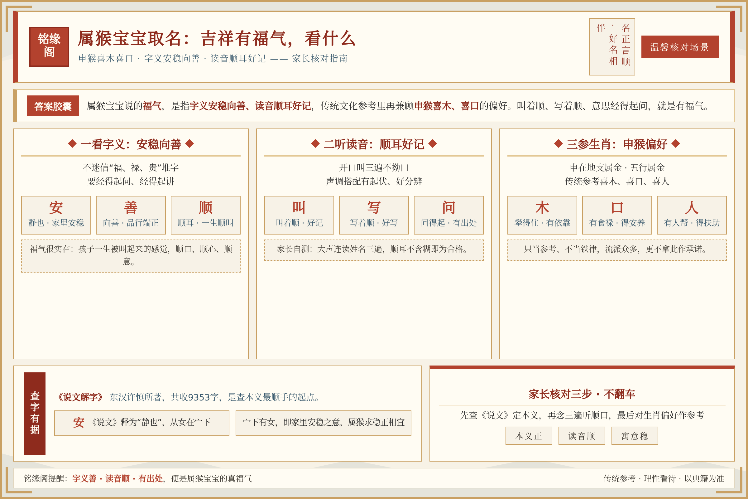 属猴宝宝起名家长核对吉祥字义与生肖偏好的温馨场景