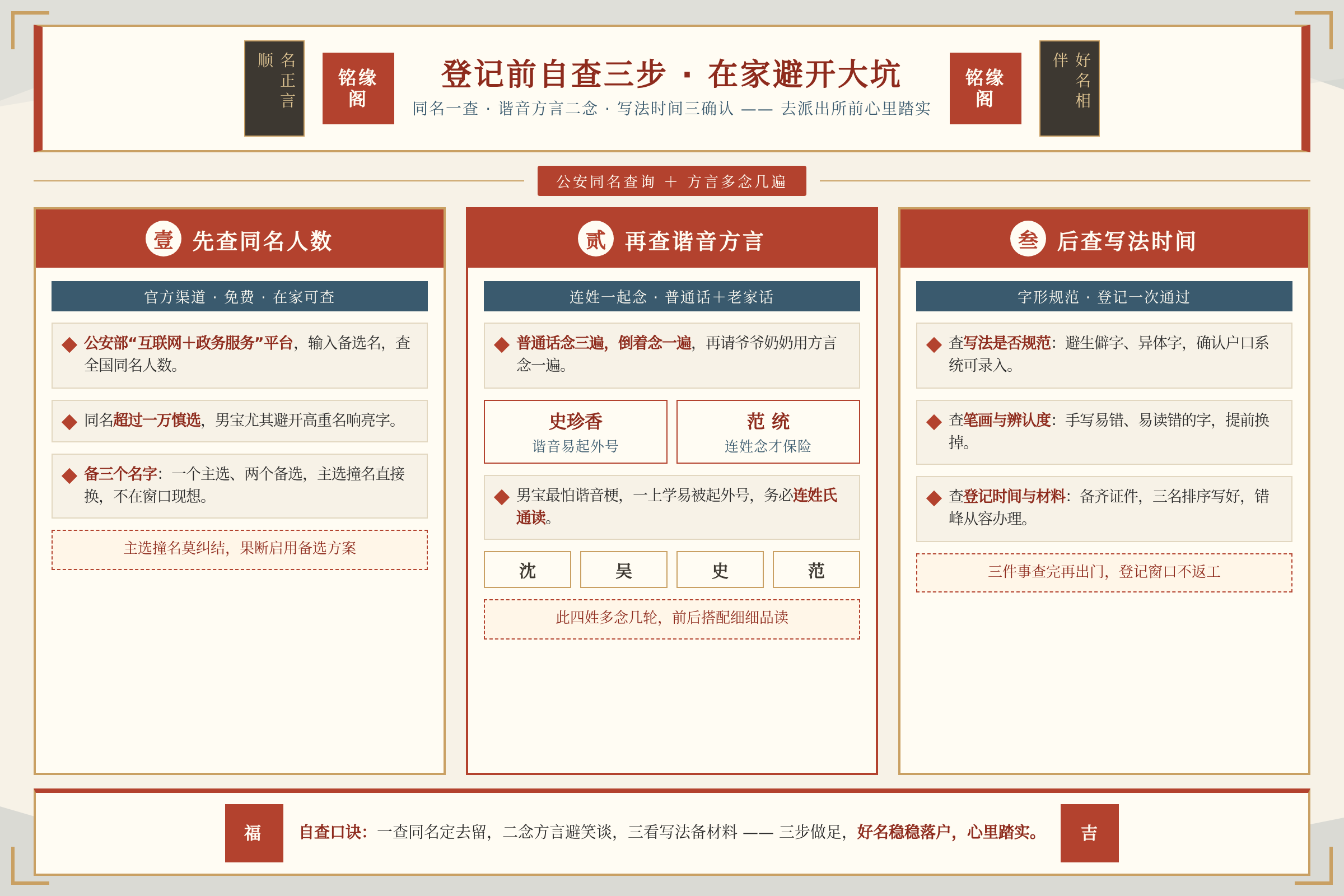 家长用手机查询男宝同名人数并用方言念名字检查谐音的登记前自查过程