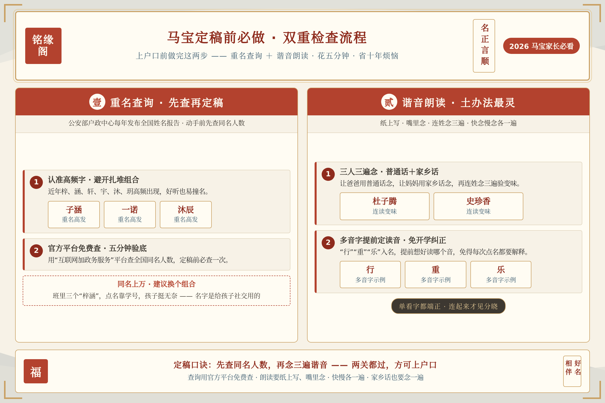 马宝起名定稿前必做的谐音朗读与重名查询双重检查流程