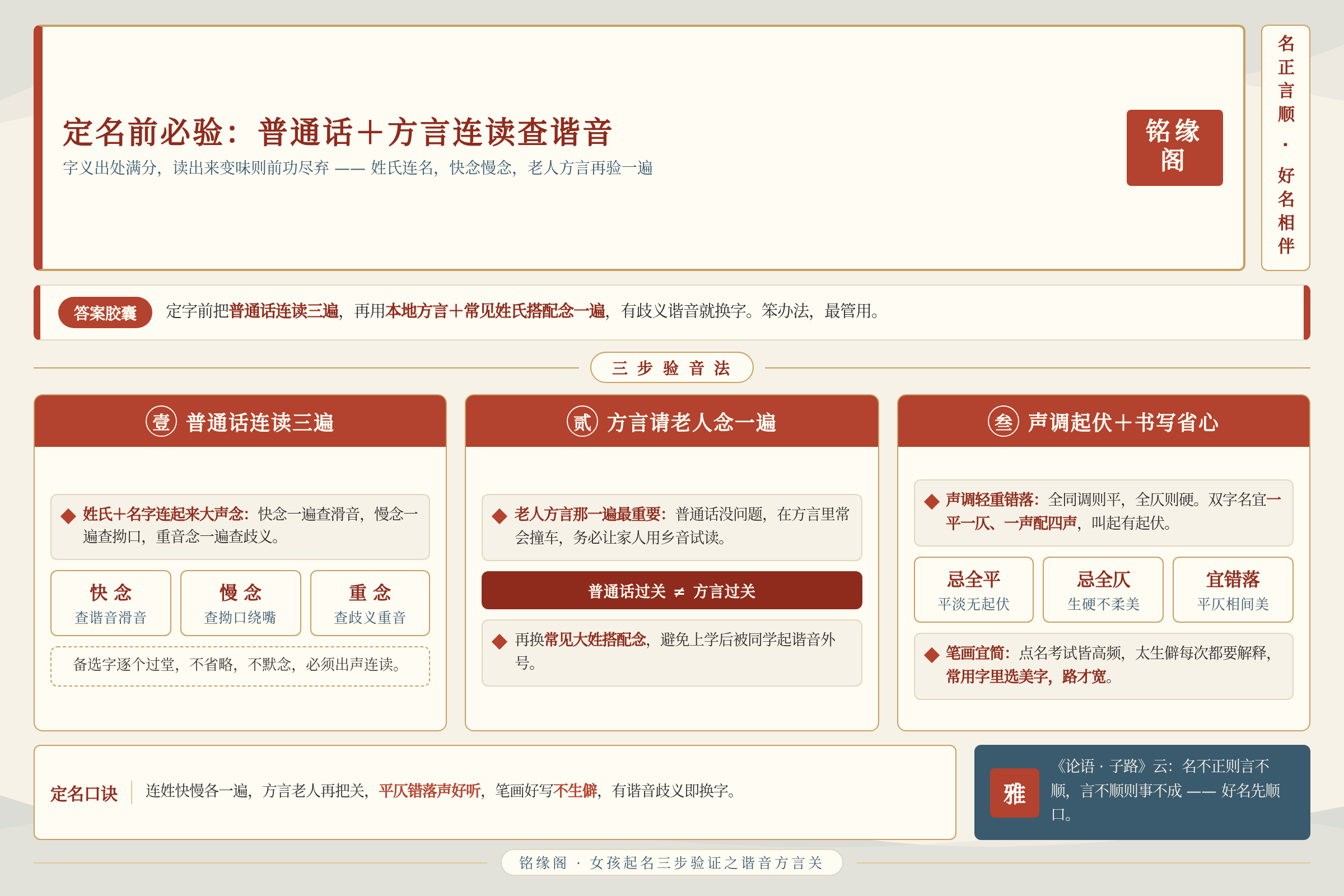 女孩定名前用普通话和方言连读姓氏加名字排查谐音歧义