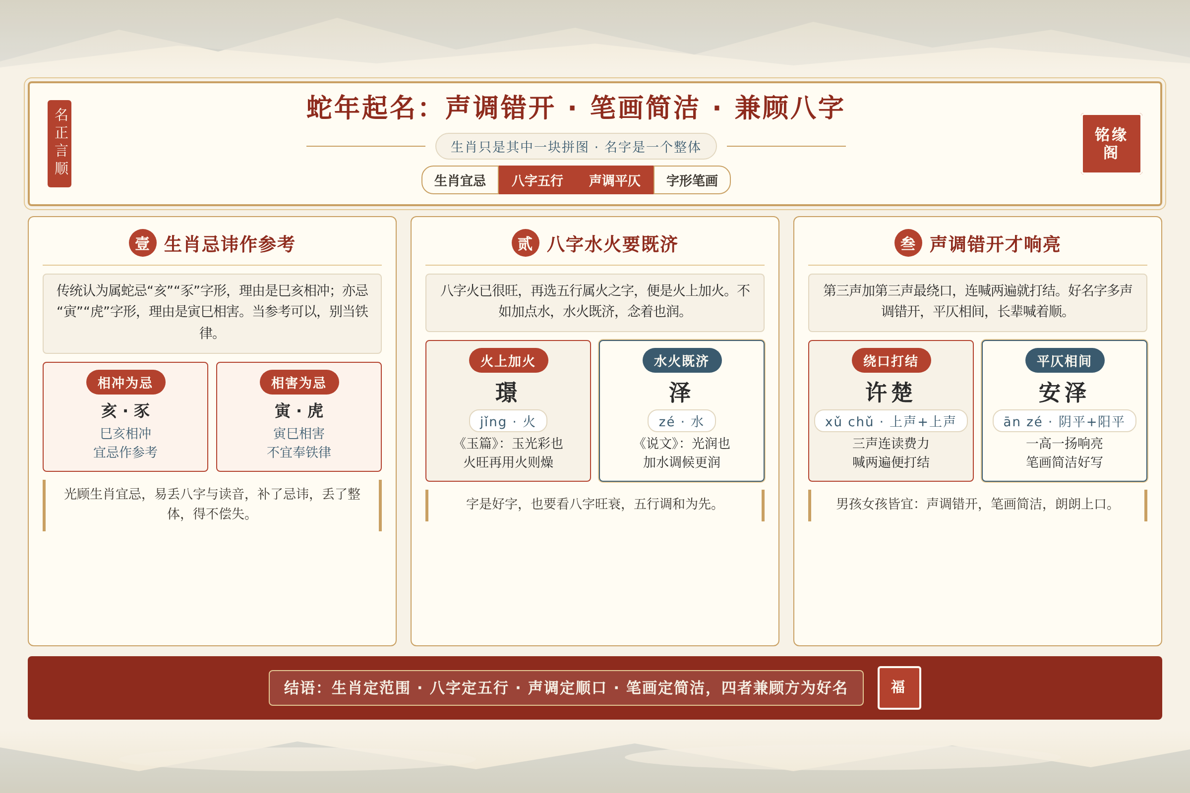 蛇年男孩女孩起名要兼顾声调错开与笔画简洁的搭配示意图